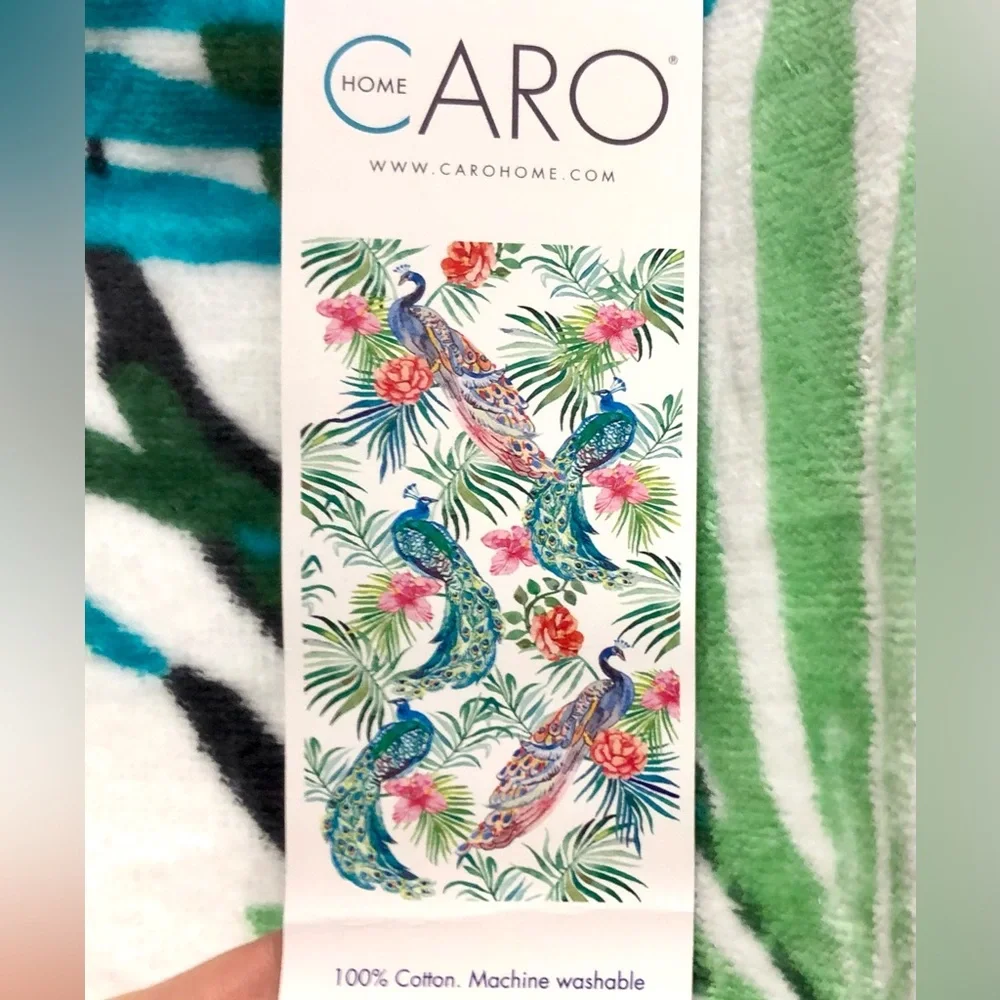 CaroHome Floral Peacock Cotton Beach Towel 40” x 70”